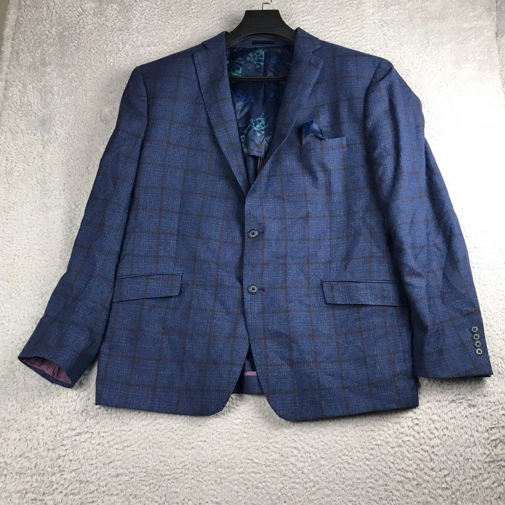 Psycho Bunny Worsted Wool Windowpane Sport Coat Mens 54L Navy Blazer